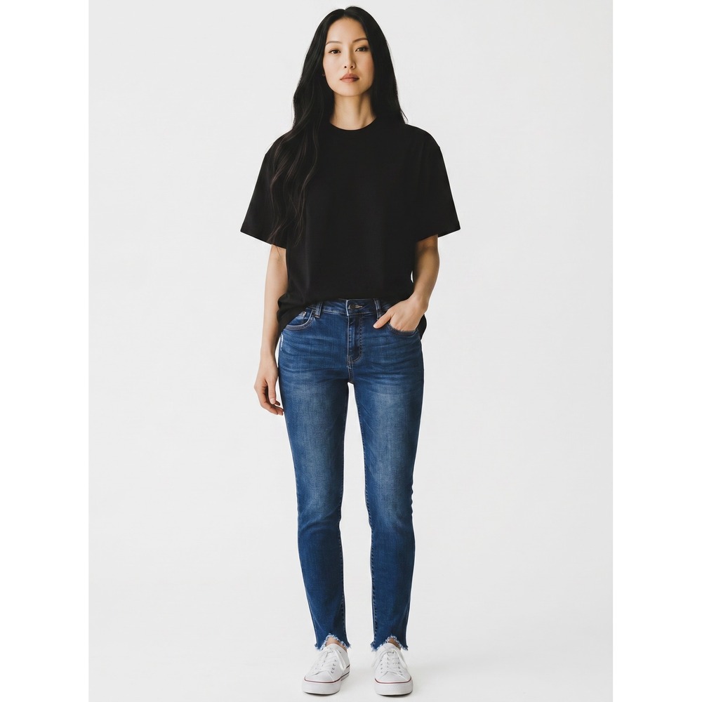 Minimalist Kut from the Kloth Skinny Jeans Raw Frayed Hem Dark Wash 8